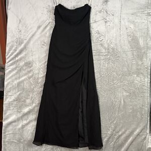 Azazie Black Chiffon Formal Gown A6 Strapless Sweetheart Slit Ruched Prom Chic